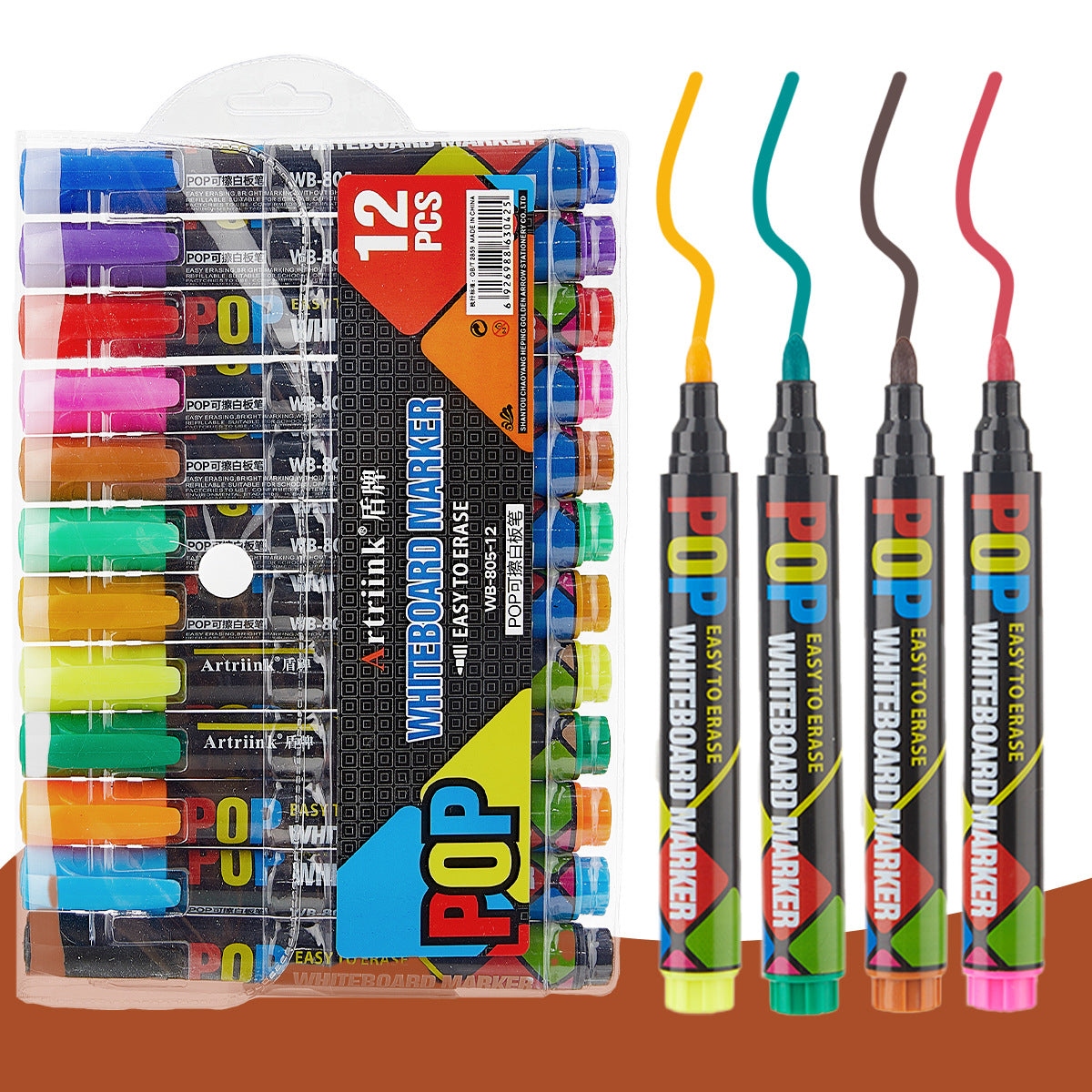 12-Color POP Whiteboard Markers Set Erasable Dry Erase