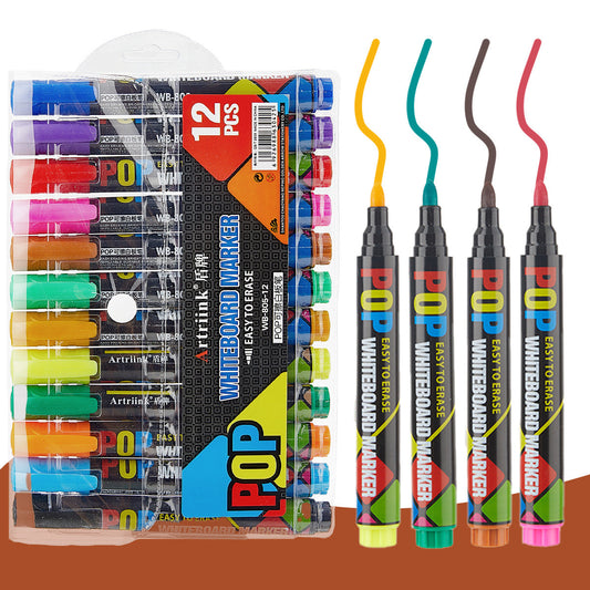 12-Color POP Whiteboard Markers Set Erasable Dry Erase