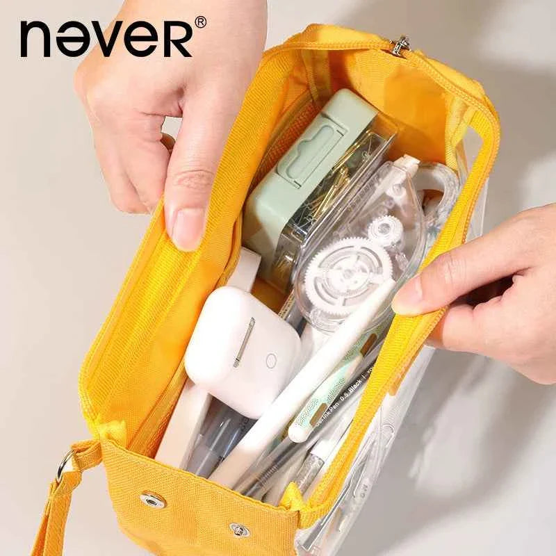 Never Large Capacity Canvas Transparent Candy Color Pencil Case