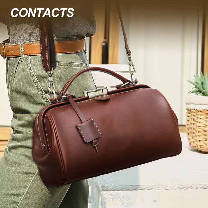 Women Luxury Leather Handbag with Lock Shoulder Doctor Bag Purse