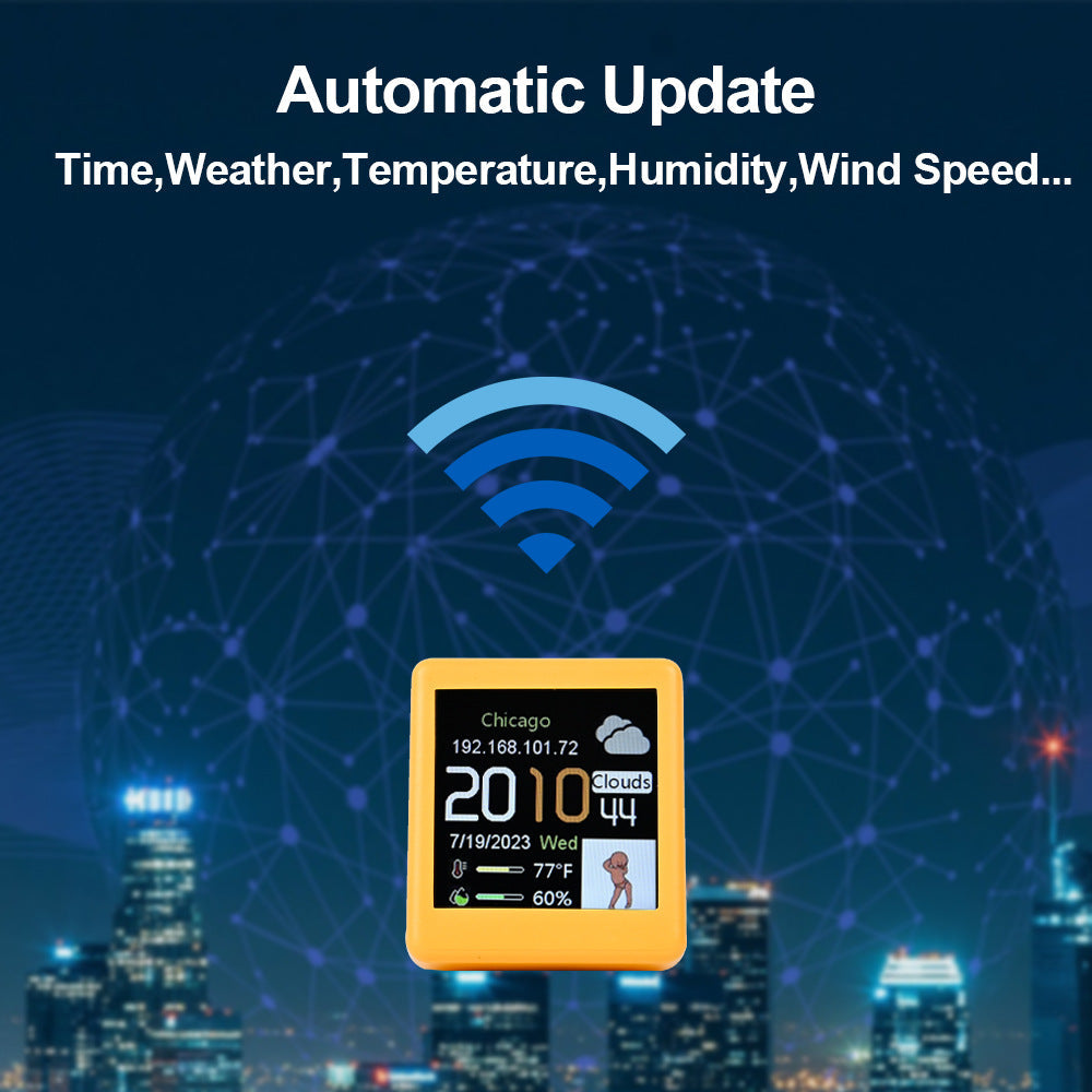 Desktop Mini WiFi Weather Station Clock 1.54 Inch Display