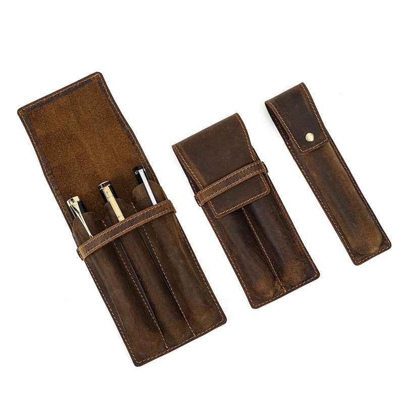 Genuine Leather 1/2/3 Slots Fountain Pen Holder Case