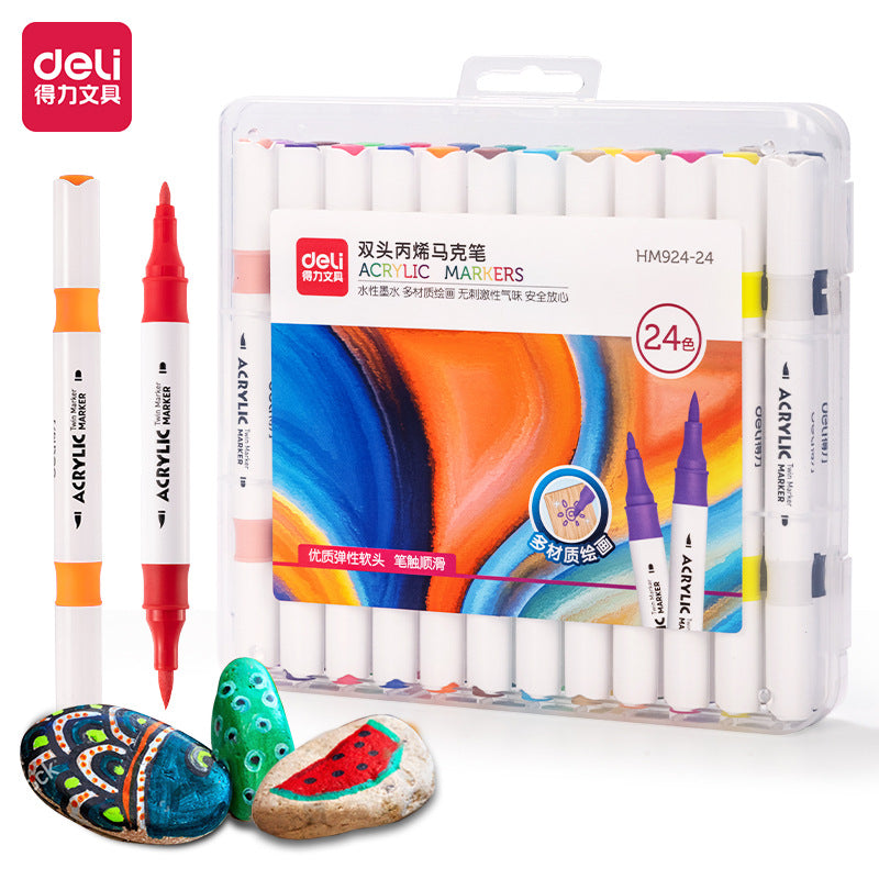 DELI 12/24/36/48 Colors Acrylic Paint Pens Brush Twin Markers 24 Color