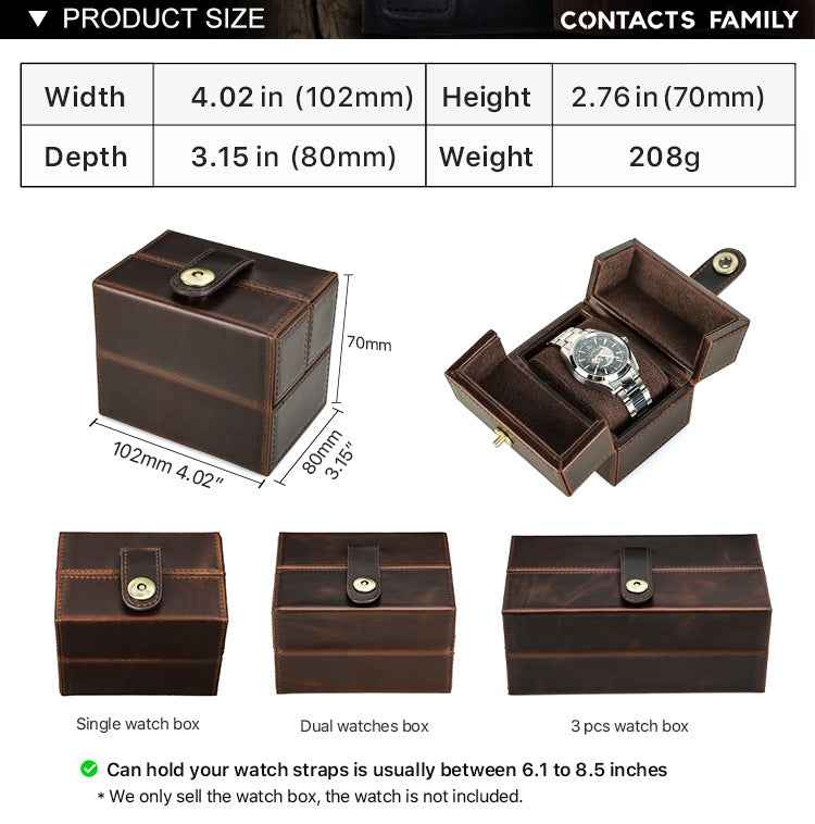 Double Open Genuine Leather Single Watch Organizer Box Case