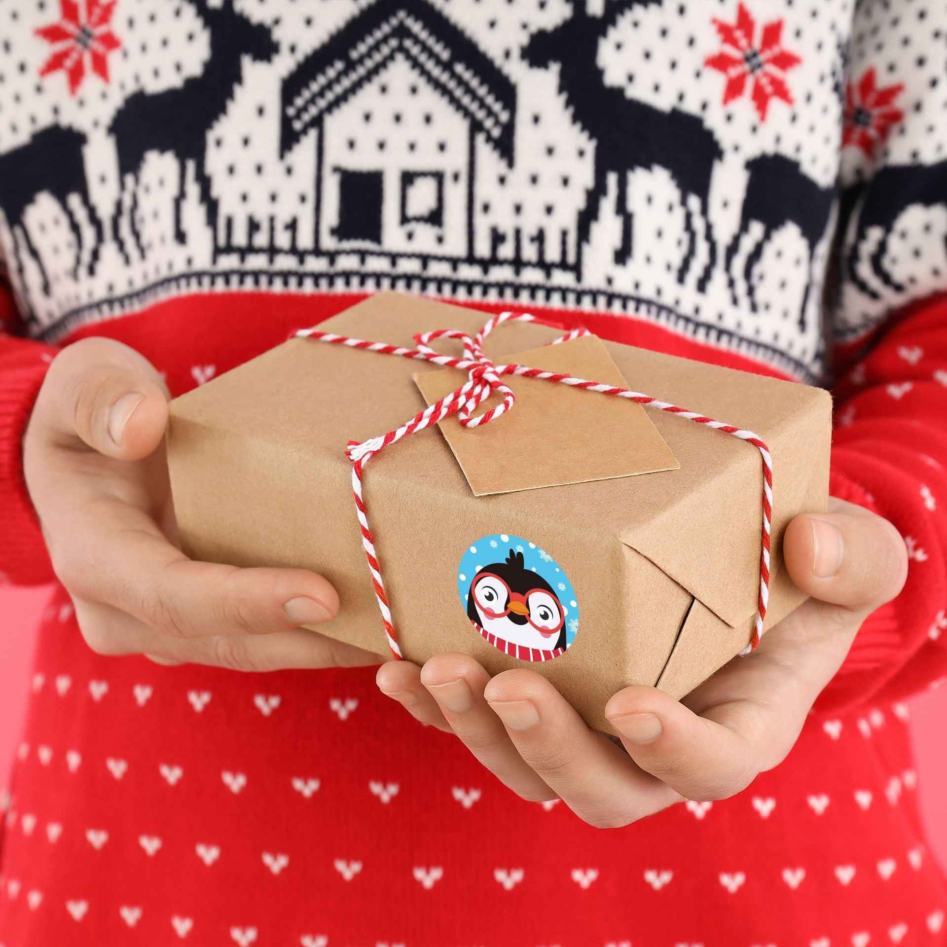 500pcs Penguin Winter Self-Adhesive Stickers Roll 1.5 Inch - TTpen