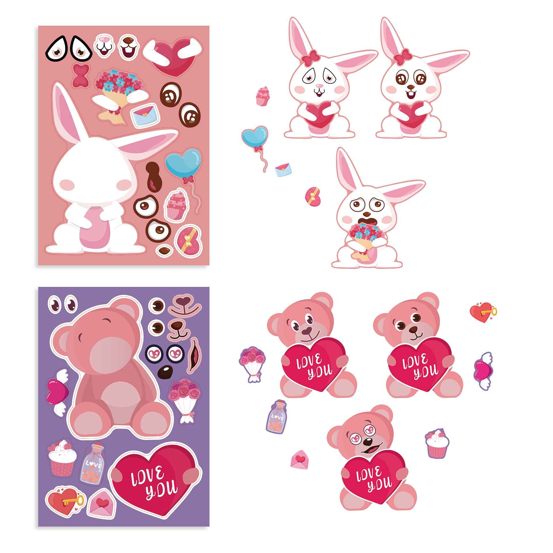 24 Sheets Valentine's Day Love You Animal Stickers for Kids - TTpen