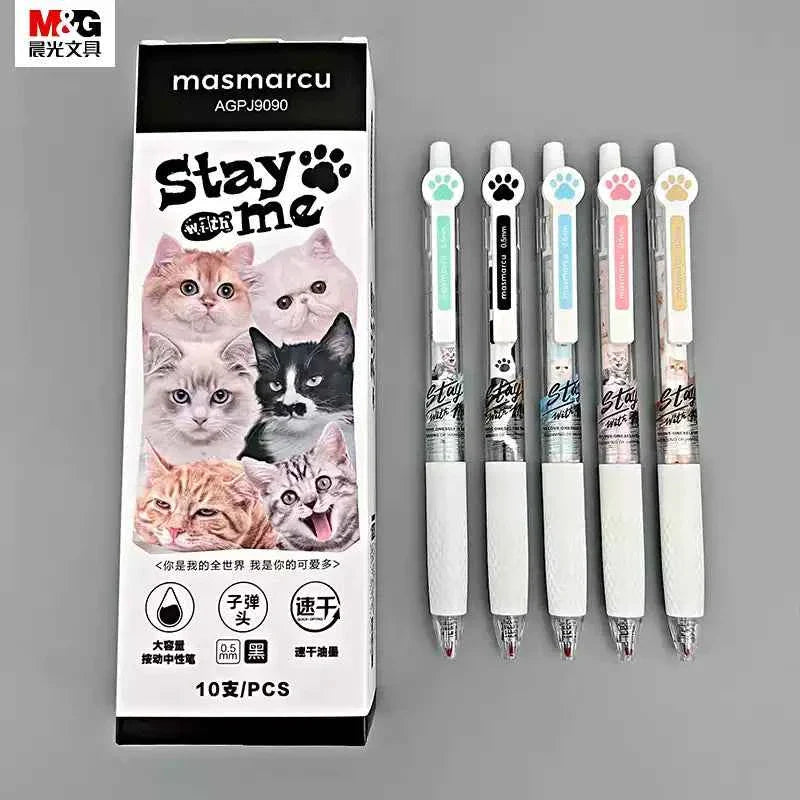 Kawaii Cat Gel Pen 0.5mm Black Ink Ballpoint Pens 10 Pack