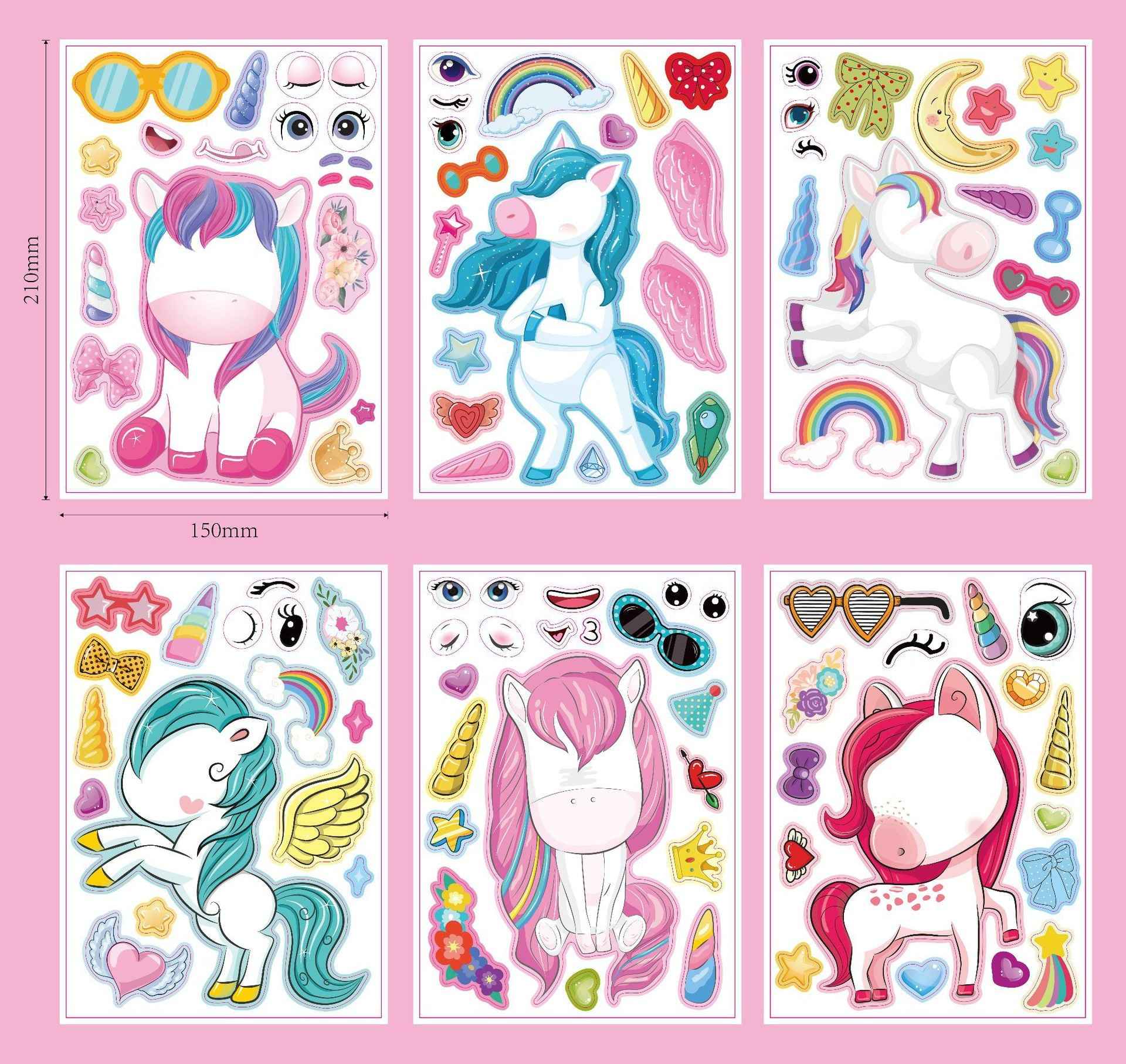 24 Sheets 8.27''×5.9'' Make Your Own Unicorn Stickers - TTpen