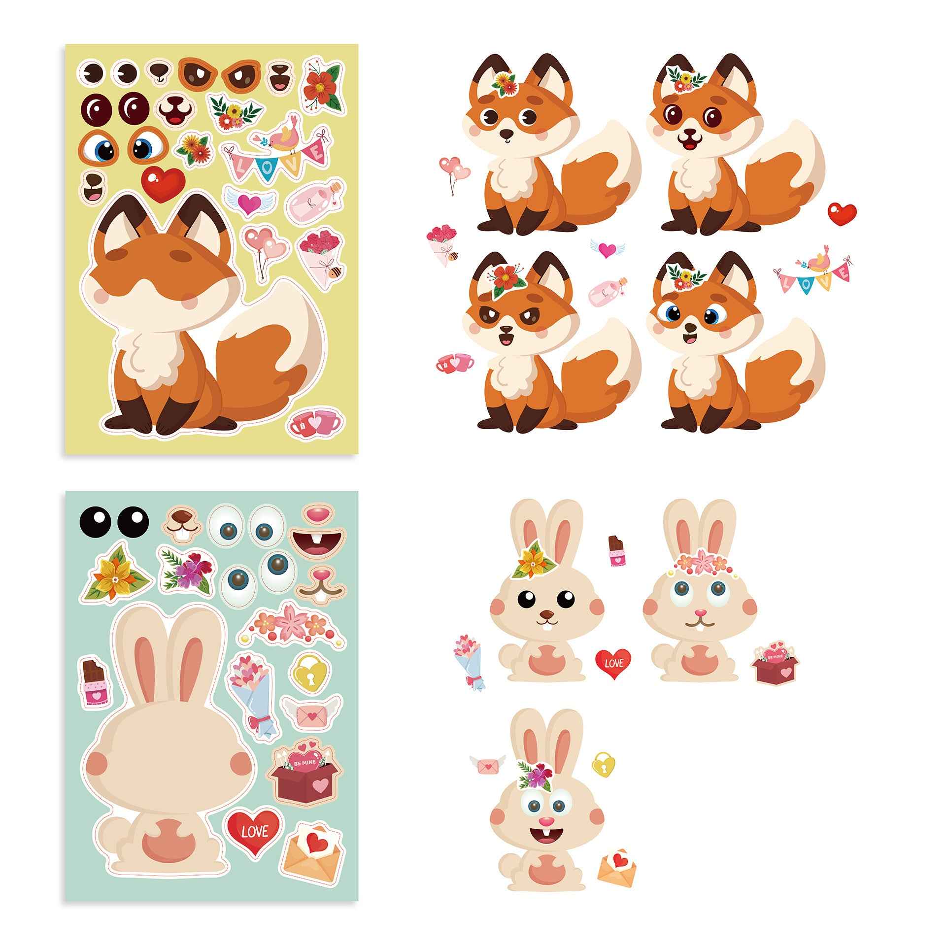 24 Sheets Valentine's Day Animal Stickers for Kids - TTpen