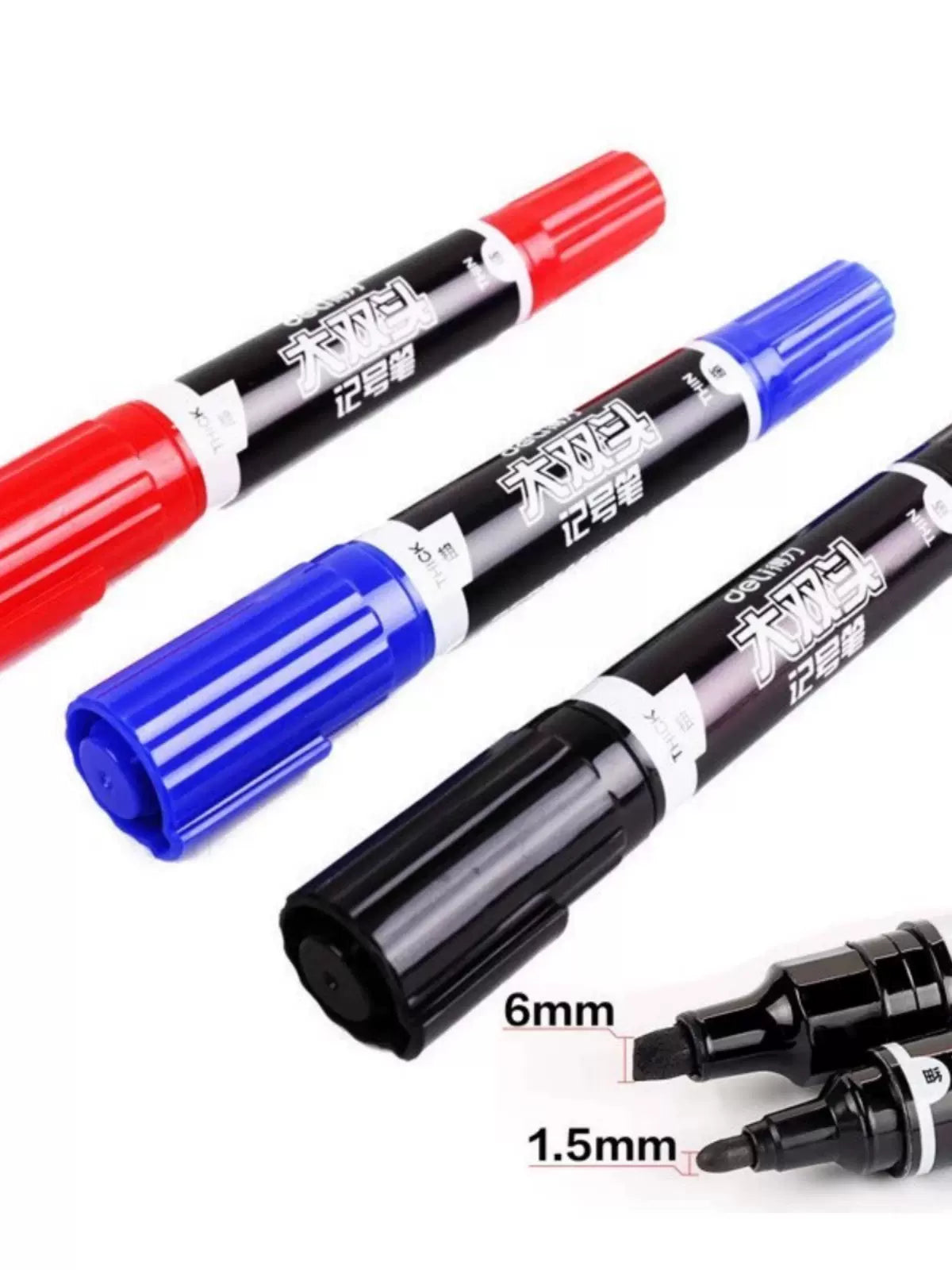 Deli S555 Permanent Marker Black Blue Red 10 Pack