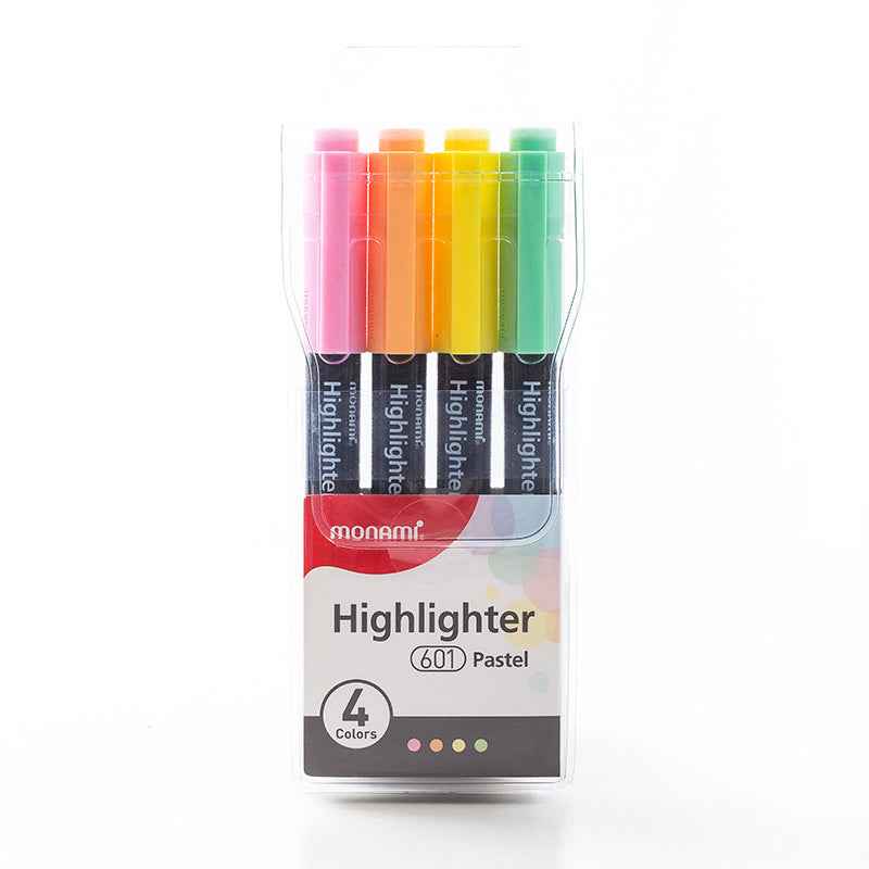 MONAMI Highlighter 601 Pastel,Chisel Tip,Assorted Colors,4-Pack - TTpen