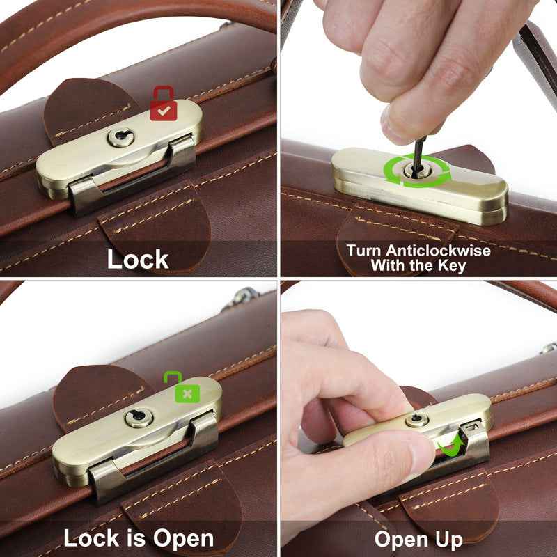 Women Luxury Leather Handbag with Lock Shoulder Doctor Bag Purse