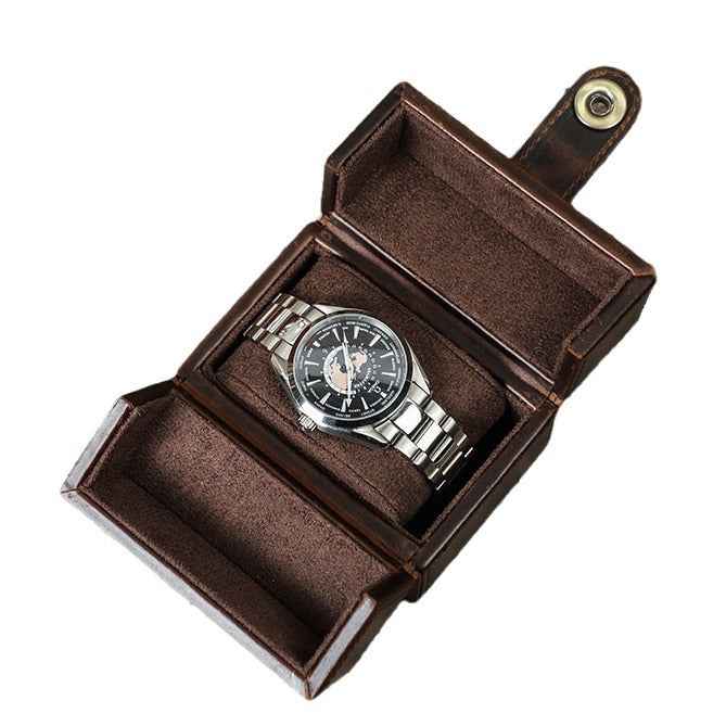 Double Open Genuine Leather Single Watch Organizer Box Case