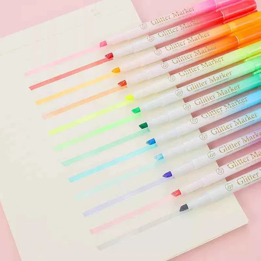 Guangna 6621 Glitter Highlighters Markers,12 Pack,Candy Colors