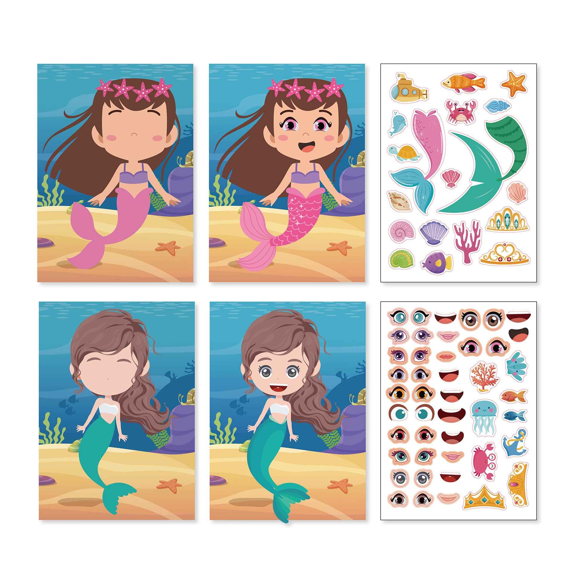 20 Sheets Mermaid Make a Face Stickers for Kids Girls DIY - TTpen