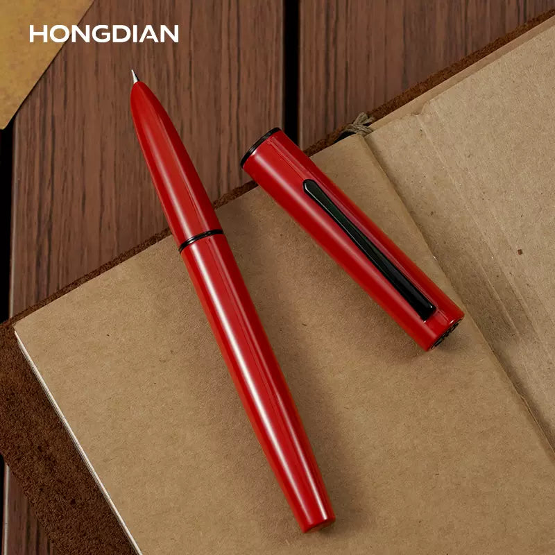 Hongdian C1 Fountain Pen Classic Retro Metal Pen with Ink Converter Modern Red