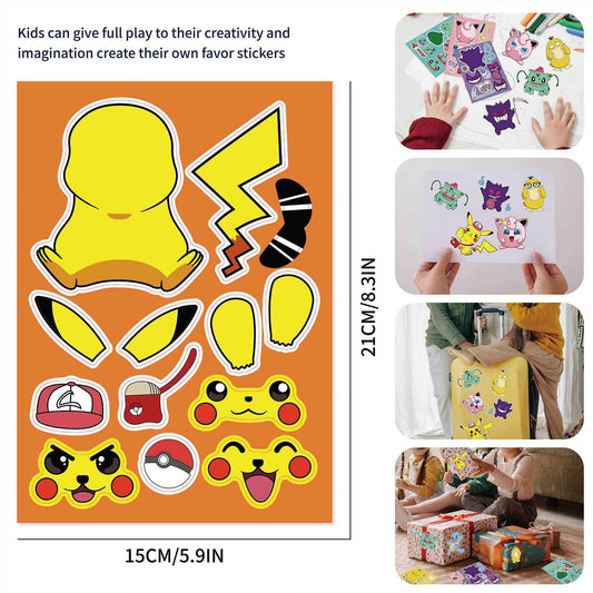 32 Sheets Cartoon Pokemon Make a Face DIY Stickers for Kids - TTpen