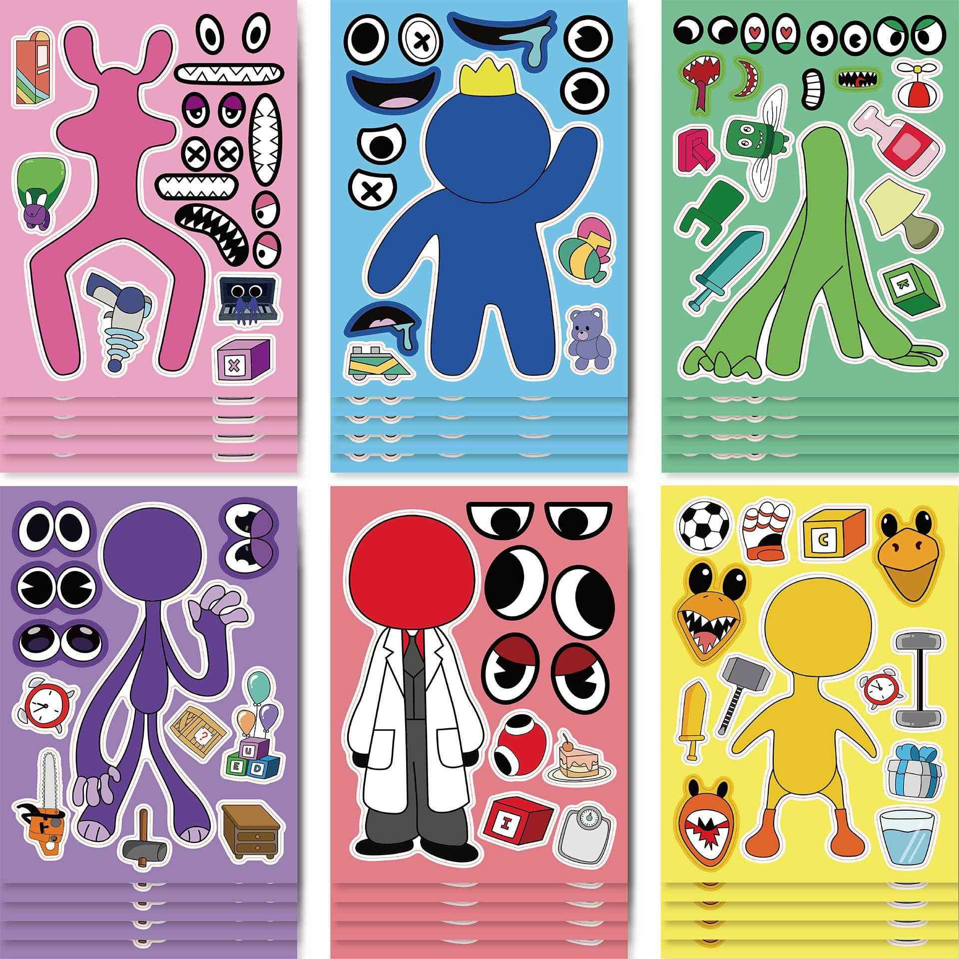 24 Sheets Rainbow Friends Make a Face DIY Stickers for Kids - TTpen