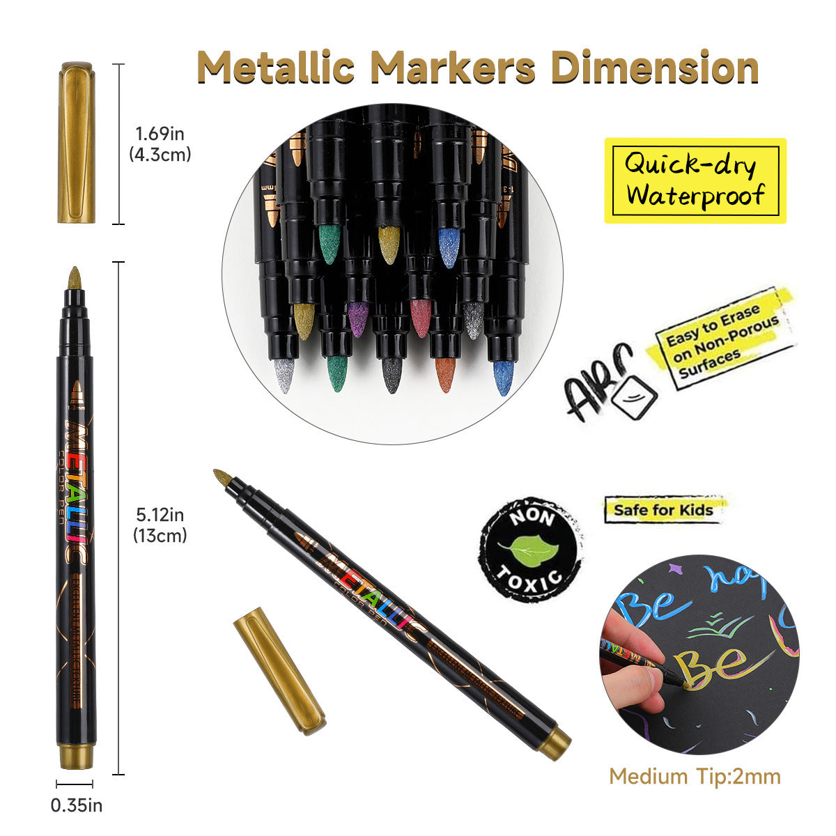 SHANDS 12 Colors Metallic Watercolor Marker Pens