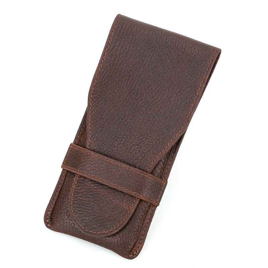 Full Grain Leather Portable 3 Cigars Case with Cigar Cutter Slot