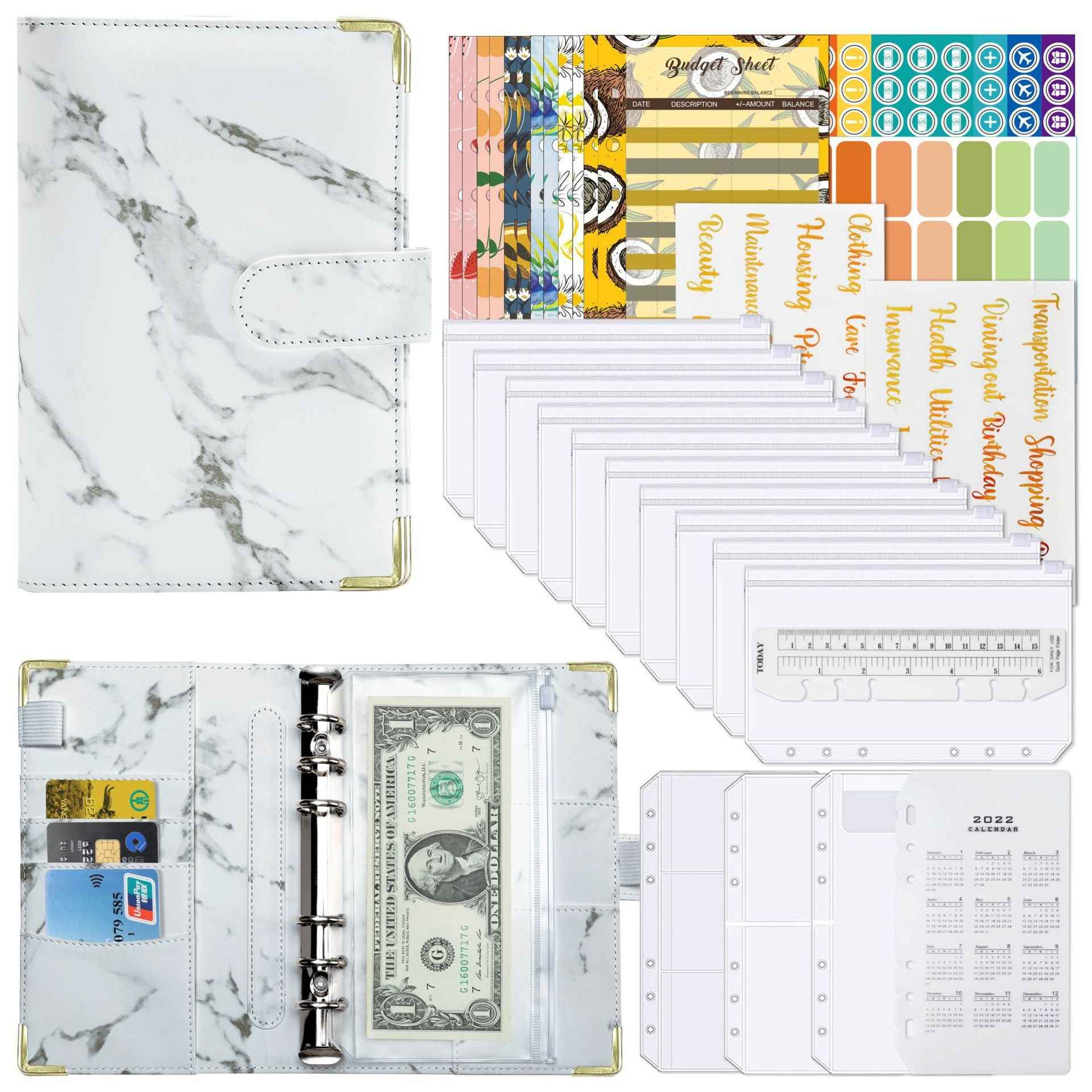 A6 Budget Binder with 12pcs Zipper Cash Envelopes Money Organizer - TTpen