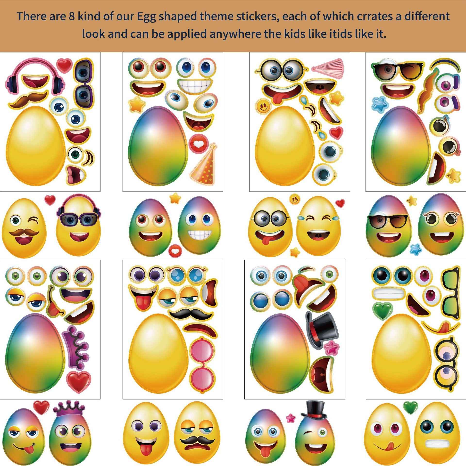 32 Sheets Egg Shape Theme Make Your Own Stickers for Kids - TTpen