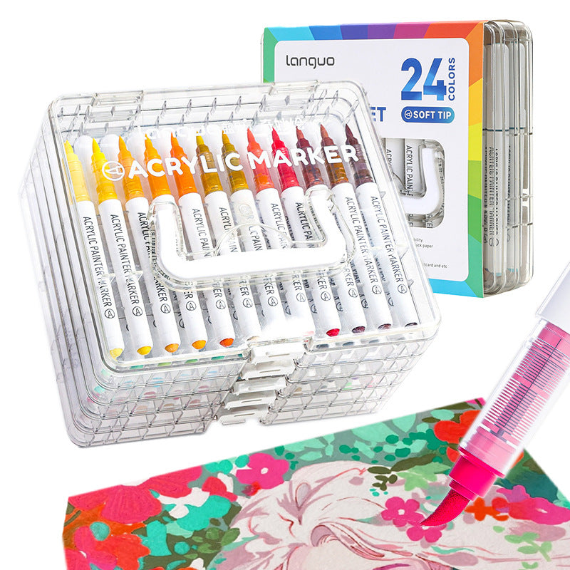 Languo 24/36/48/60 Colors Acrylic Paint Markers Set - Brush Tip