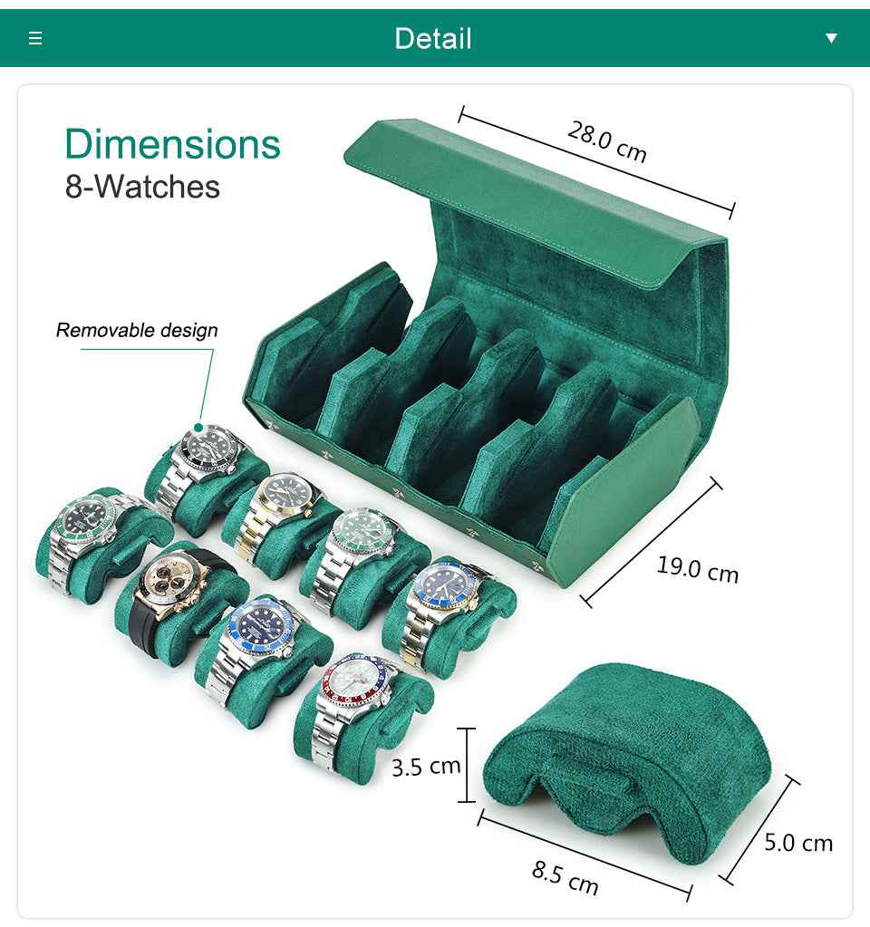 Genuine Leather Hexagon 8-Watches Roll Case