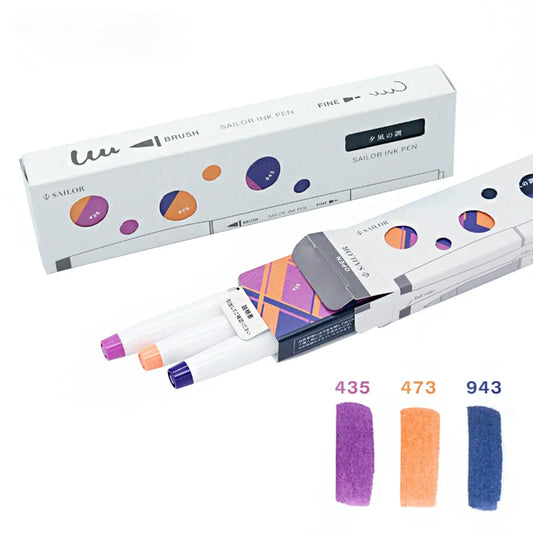 Sailor Ink Pen Kobo Brush and Fine Dual-Tip Marker 3 Color Set