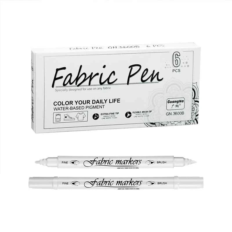 Guangna White Fabric Marker Dual Tip Pen for Dark Clothes 6 Pack