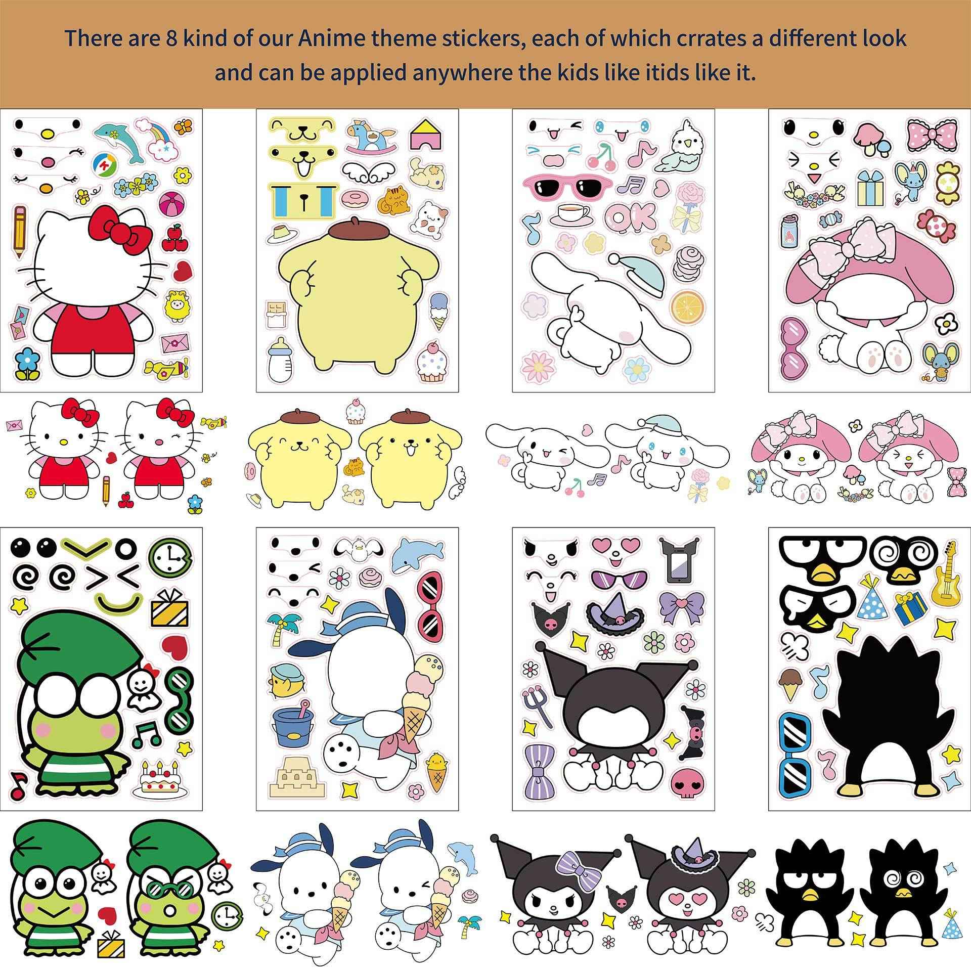 32 Sheets Sanrio Hello Kitty Make a Face DIY Stickers for Kids - TTpen