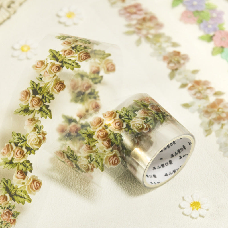 6 Floral "Embroidered Blooms" PET Tape 35mm x 2m