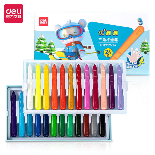DELI Triangular 12/24/36 Colors Washable Toddler Crayons for Kids 24 Color