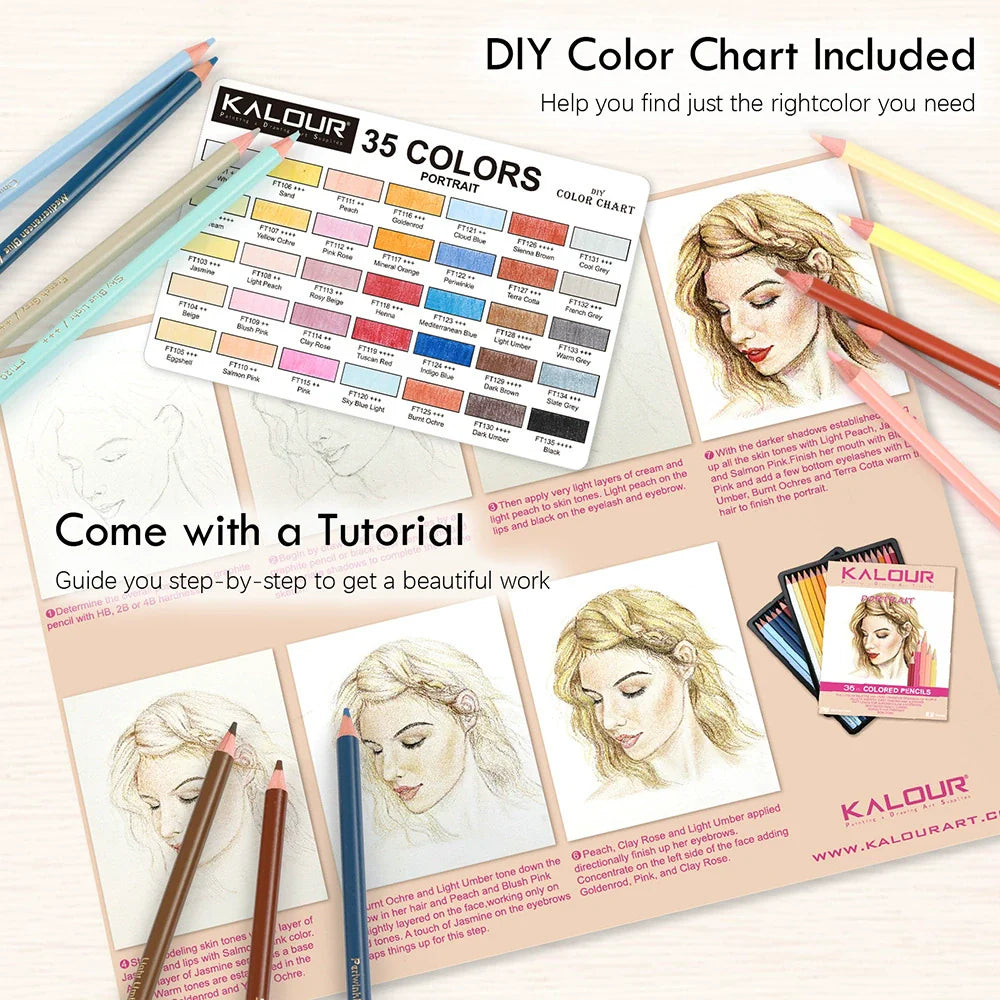 Kalour 35 Color Skin Tone Portrait Drawing Pencil Set