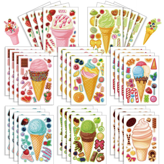 32 Sheets Cartoon Ice Cream Summer Face DIY Stickers for Kids - TTpen
