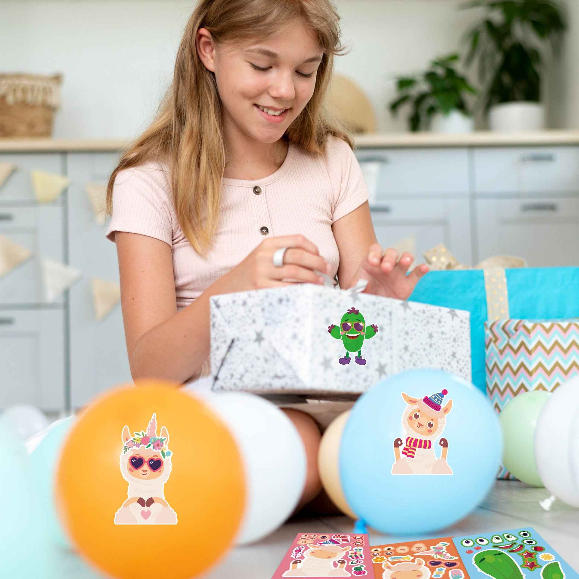 32 Sheets Cartoon Alpaca Make Your Own Stickers for Kids - TTpen