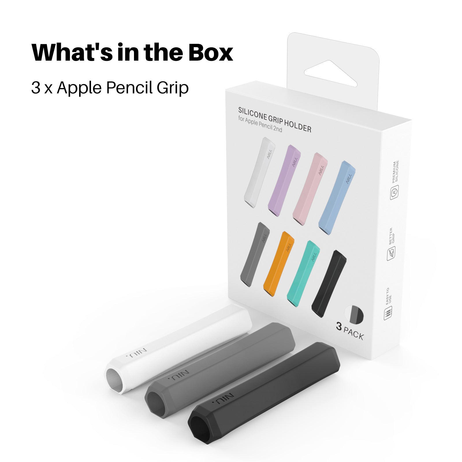 3 Pack Apple Pencil Grips Case Cover Silicone Sleeve Holder White Grey Black