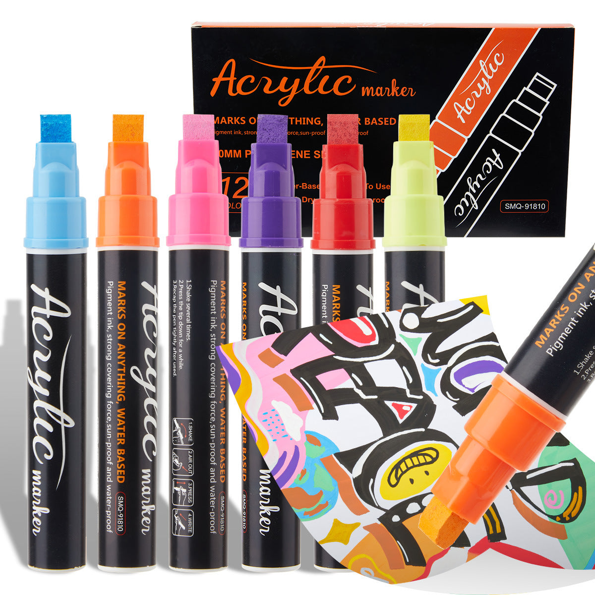 12 Colors Jumbo 10mm Broad Tip Acrylic Paint Markers