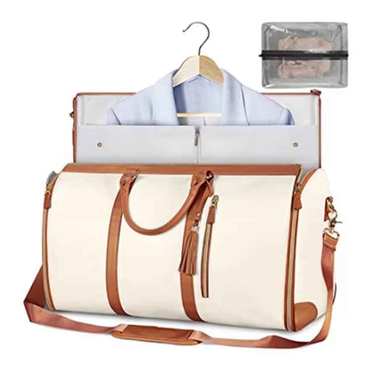 Large PU Leather Foldable Garment Duffle Travel Bag with Shoe Pouch
