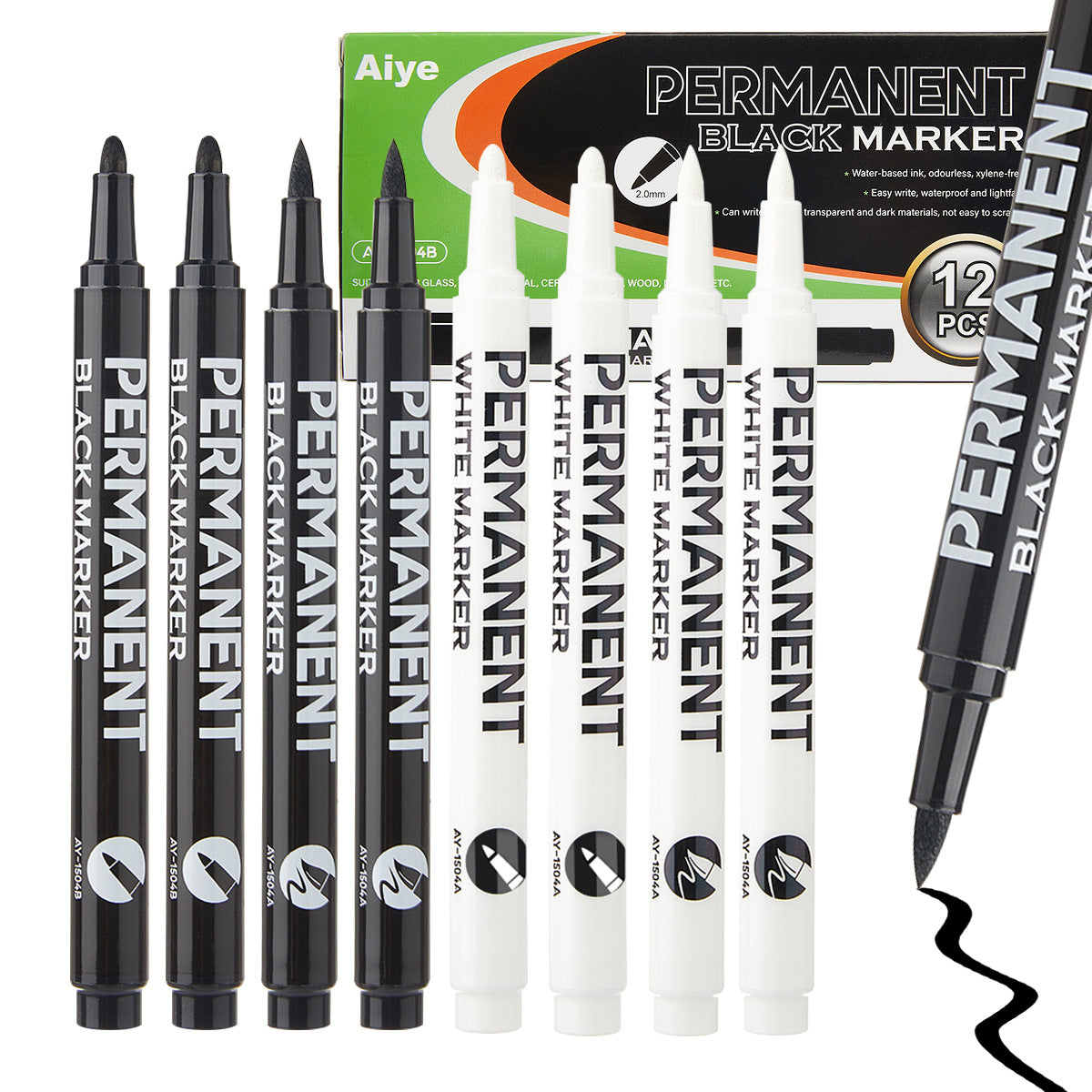 12pcs Industrial Oil-Based Permanet White Black Marker Pens