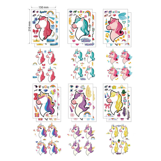 24 Sheets Make Your Own Unicorn Stickers for Girls 21 x 15 cm - TTpen
