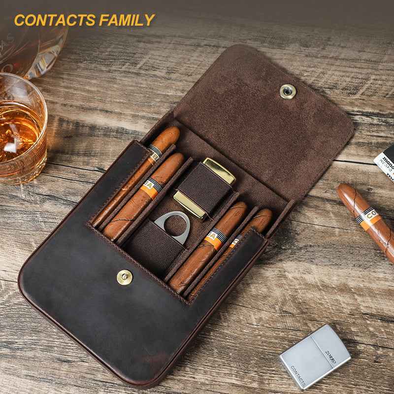 Vintage Leather 4-Cigar Case Magnetic Closure