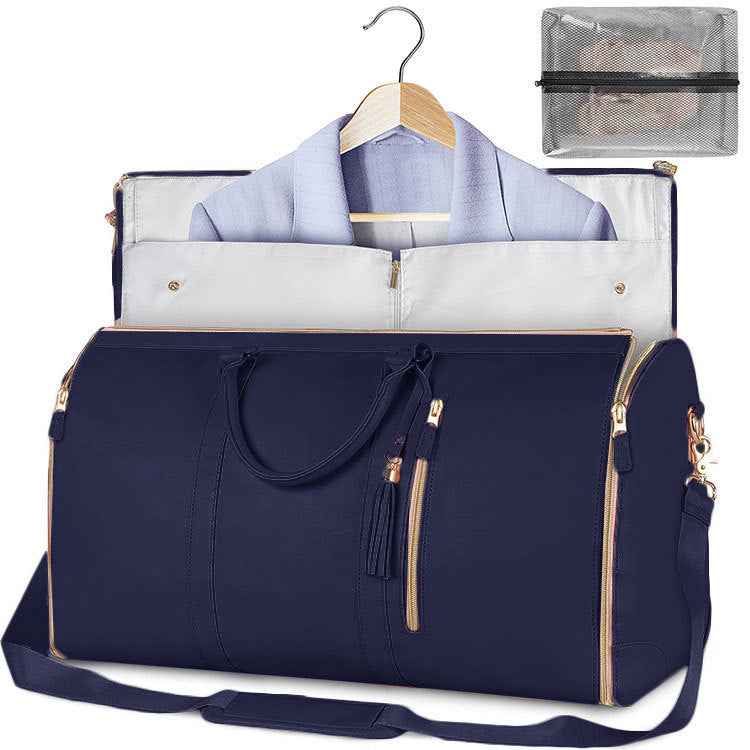 Large PU Leather Foldable Garment Duffle Travel Bag with Shoe Pouch