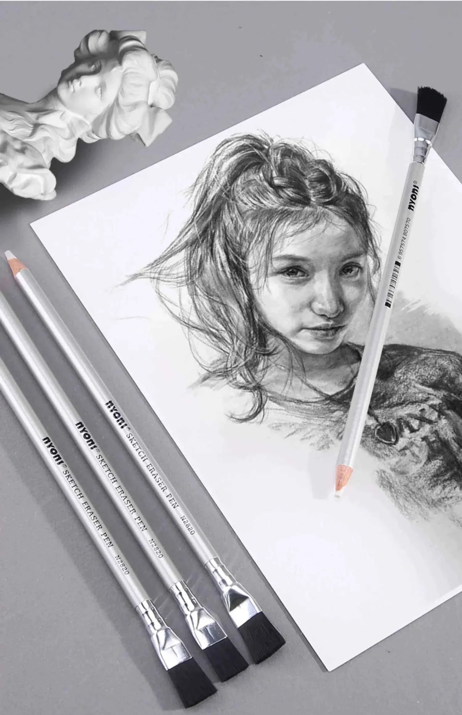 NYONI Detail Sketch Eraser Pencil with Brush 12 Pack