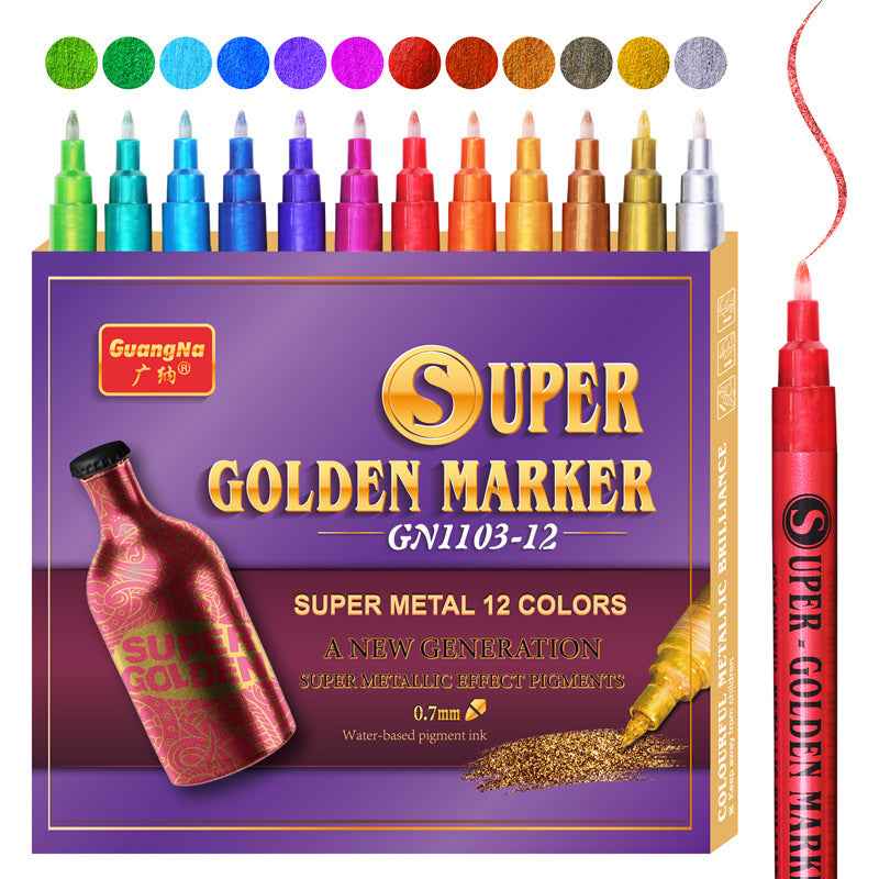 12 Color Super Golden Metallic Paint Marker Pens,Ultra Fine Point 0.7mm - TTpen