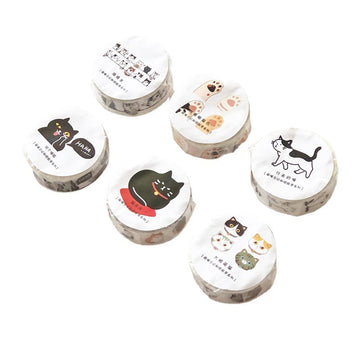 6 Adorable Cat Washi Tape Set – 1.5cm x 5m for Journaling Scrapbooking