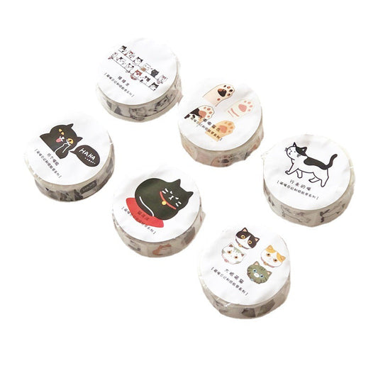 6 Adorable Cat Washi Tape Set – 1.5cm x 5m for Journaling Scrapbooking