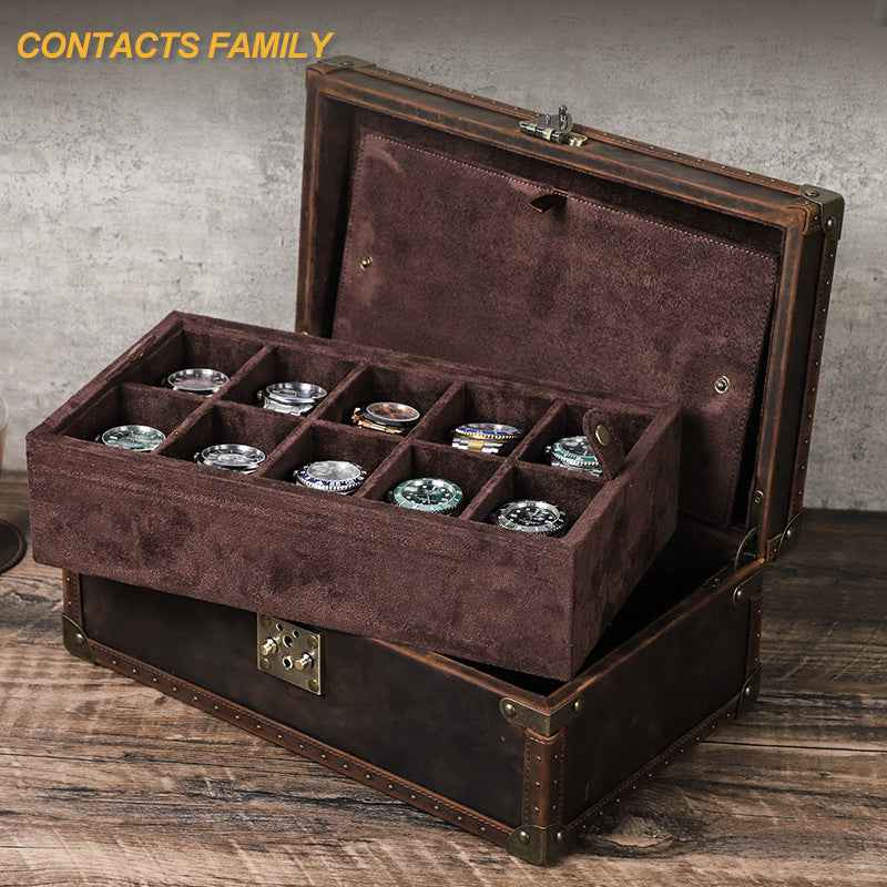 Luxury Handcrafted Genuine Leather Wooden 10-Piece Watch Box