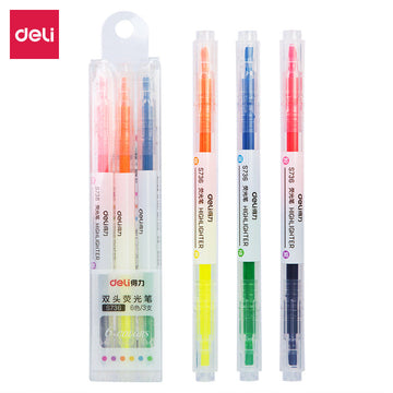 DELI S736 Dual Color Fluorescent Highlighter Marker Pens 3 Pack - TTpen