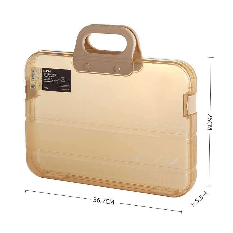 Portable Plastic Transparent A4 File Folder Box Case Khaki